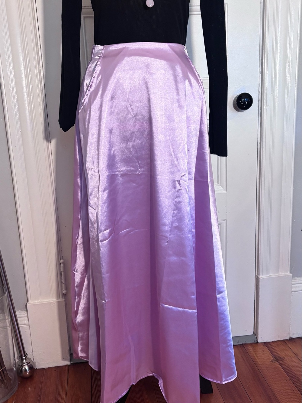 Lavender Satin Maxi Skirt - Flowy High-Waist Silhouette